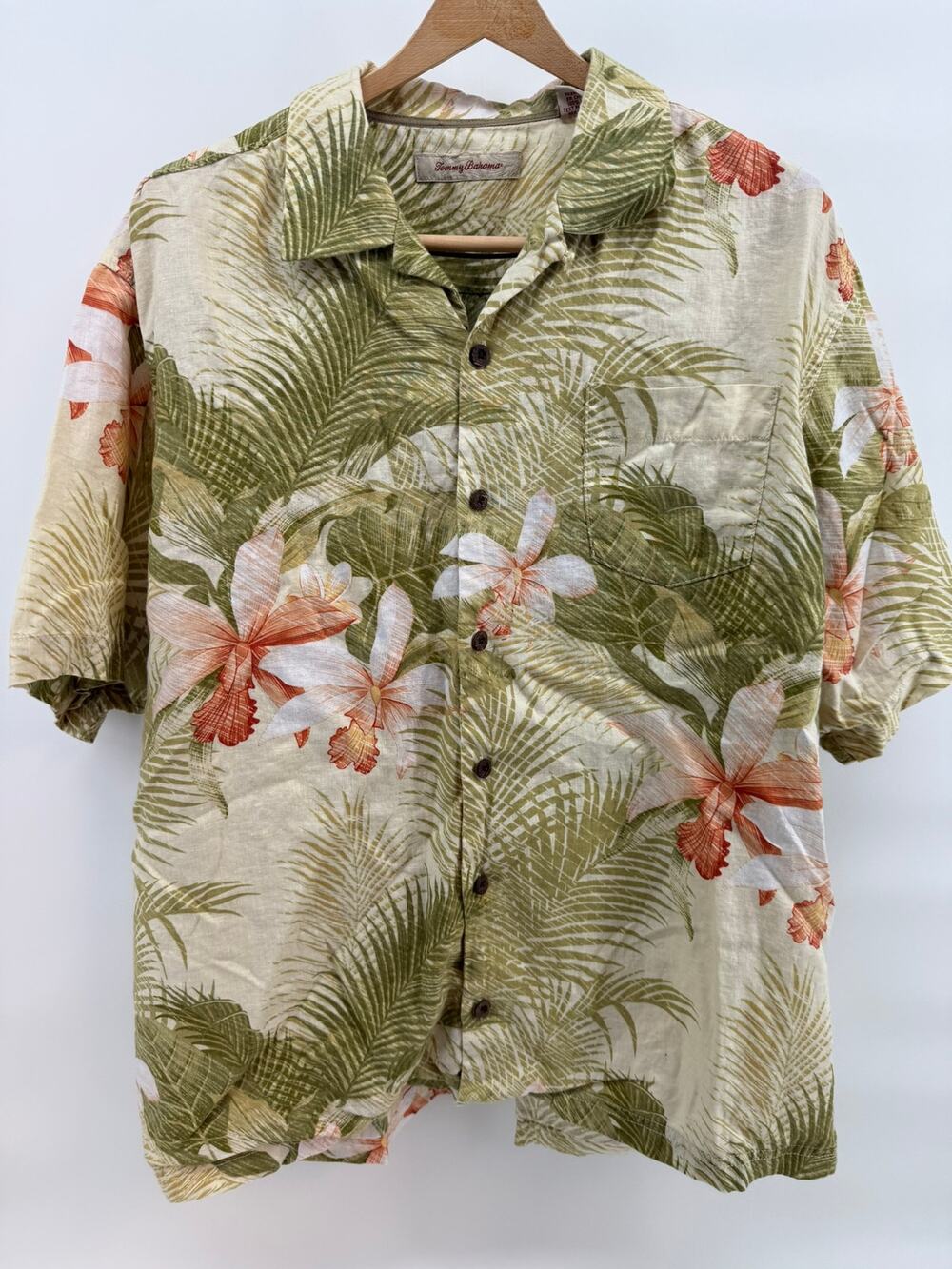 Vintage Tommy Bahama Tropical Orchid Palm Leaf Camp Shirt Mens XL Hawaiian